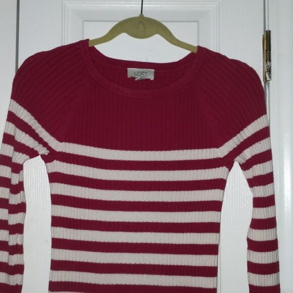 Ann Taylor Loft ribbed red white striped sweater  Sz M - Picture 3 of 5